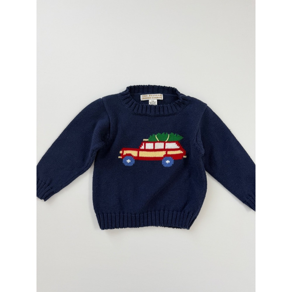 The Beaufort Bonnet Company Christmas Tree Station Wagon Knit Sweater 12/18M